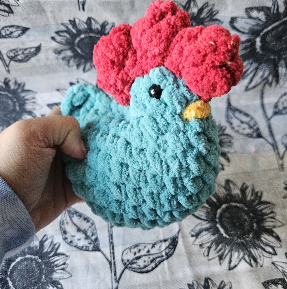 Teal Blue Crochet Chicken Rooster Amigurumi Plushie